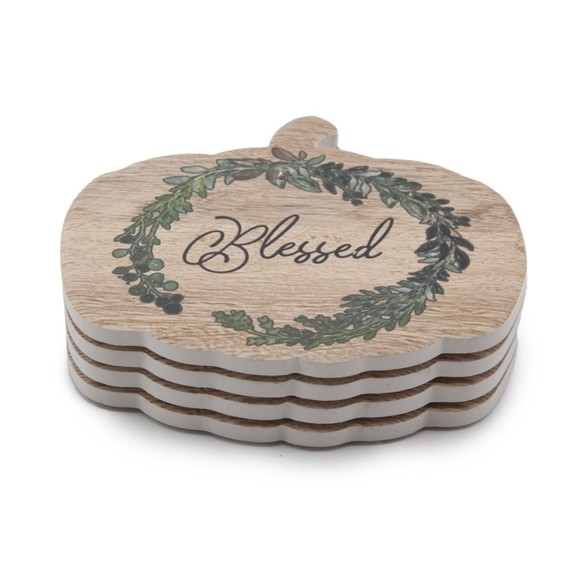 Celebrate Decorative Coaster Set Pumpkin Shape Blessed Stoneware Coasters 4pc - Picture 2 of 5